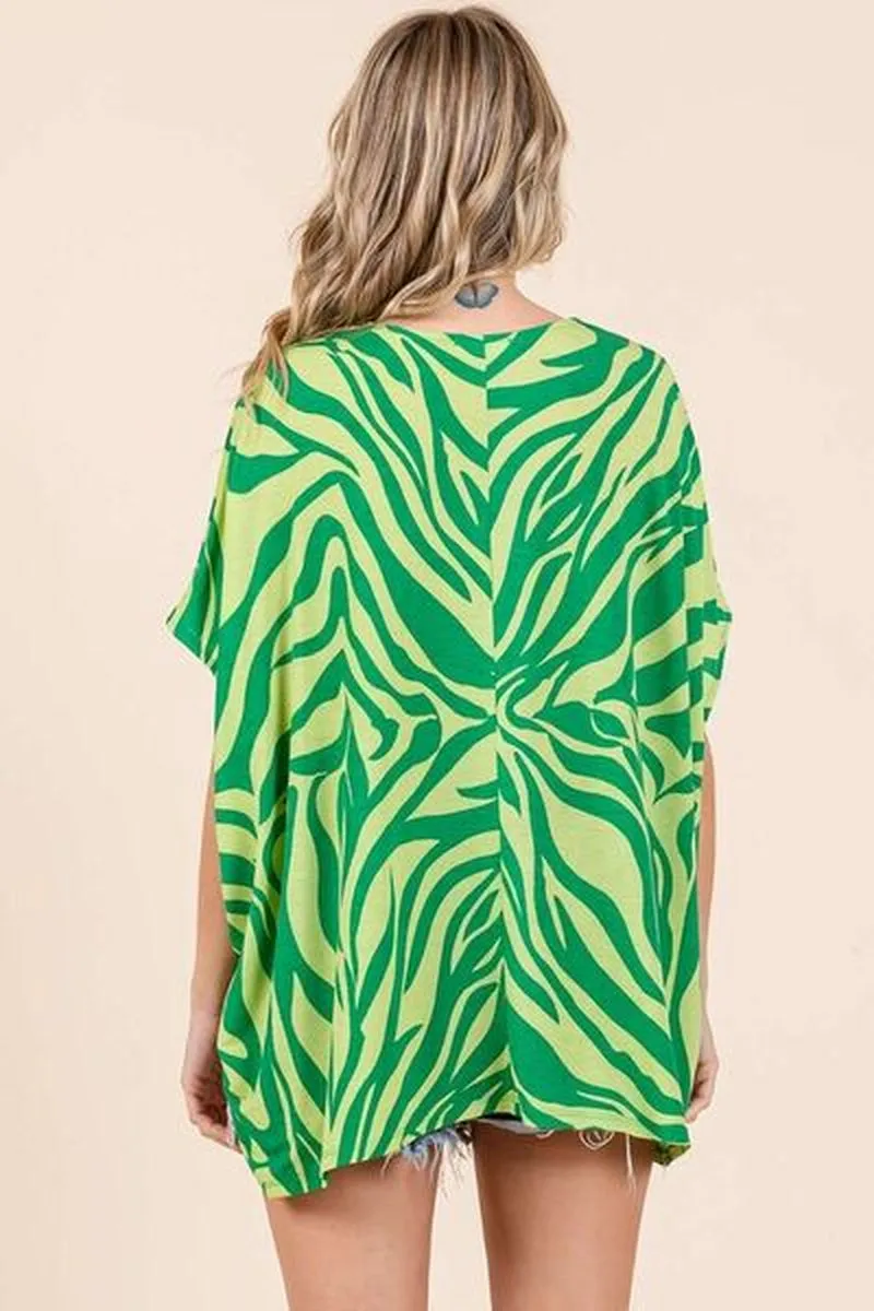 Mittoshop Zebra Print V-Neck Short Sleeve Oversized Top