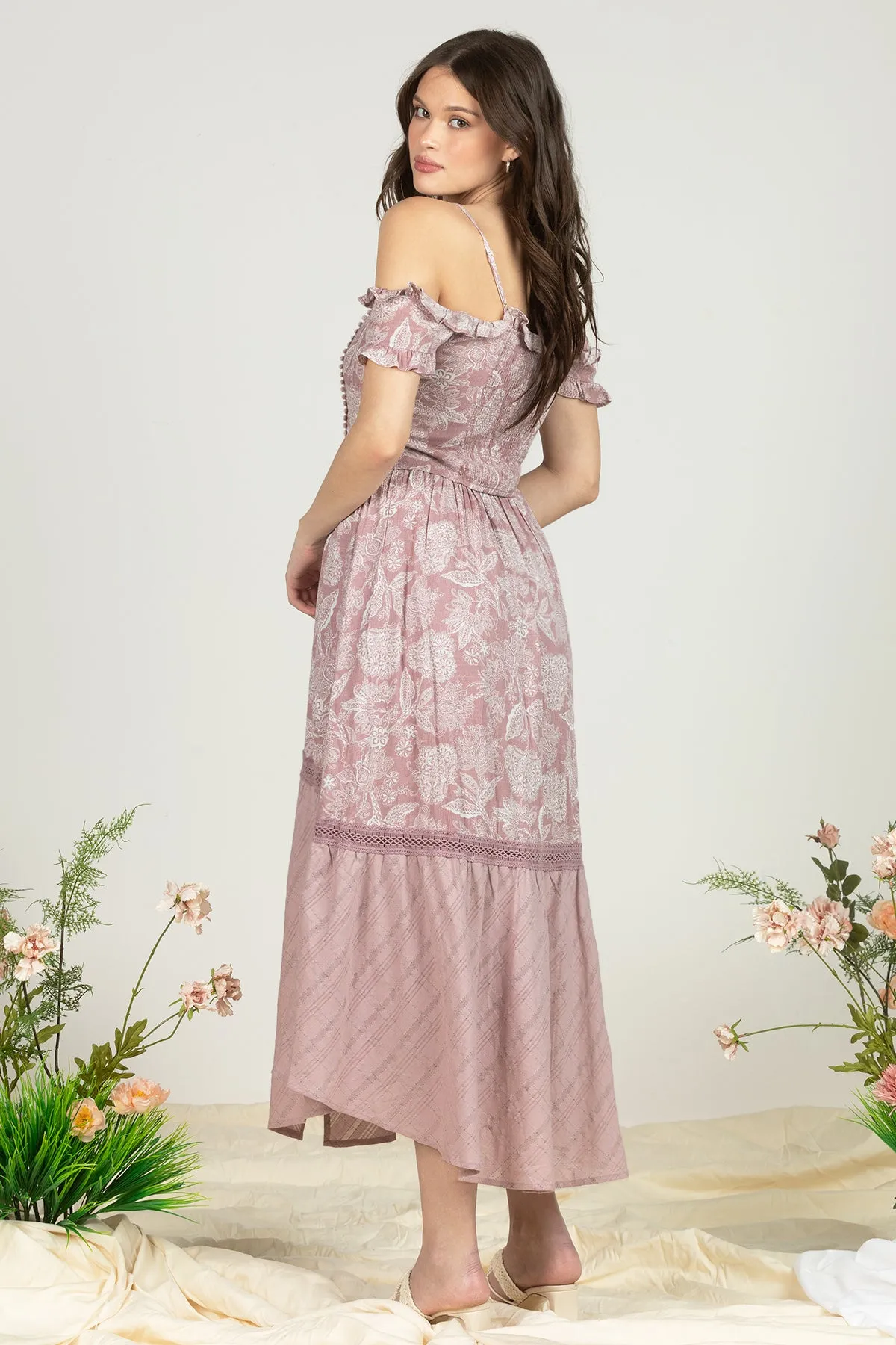 Mixed Print Buttoned Long Skirt