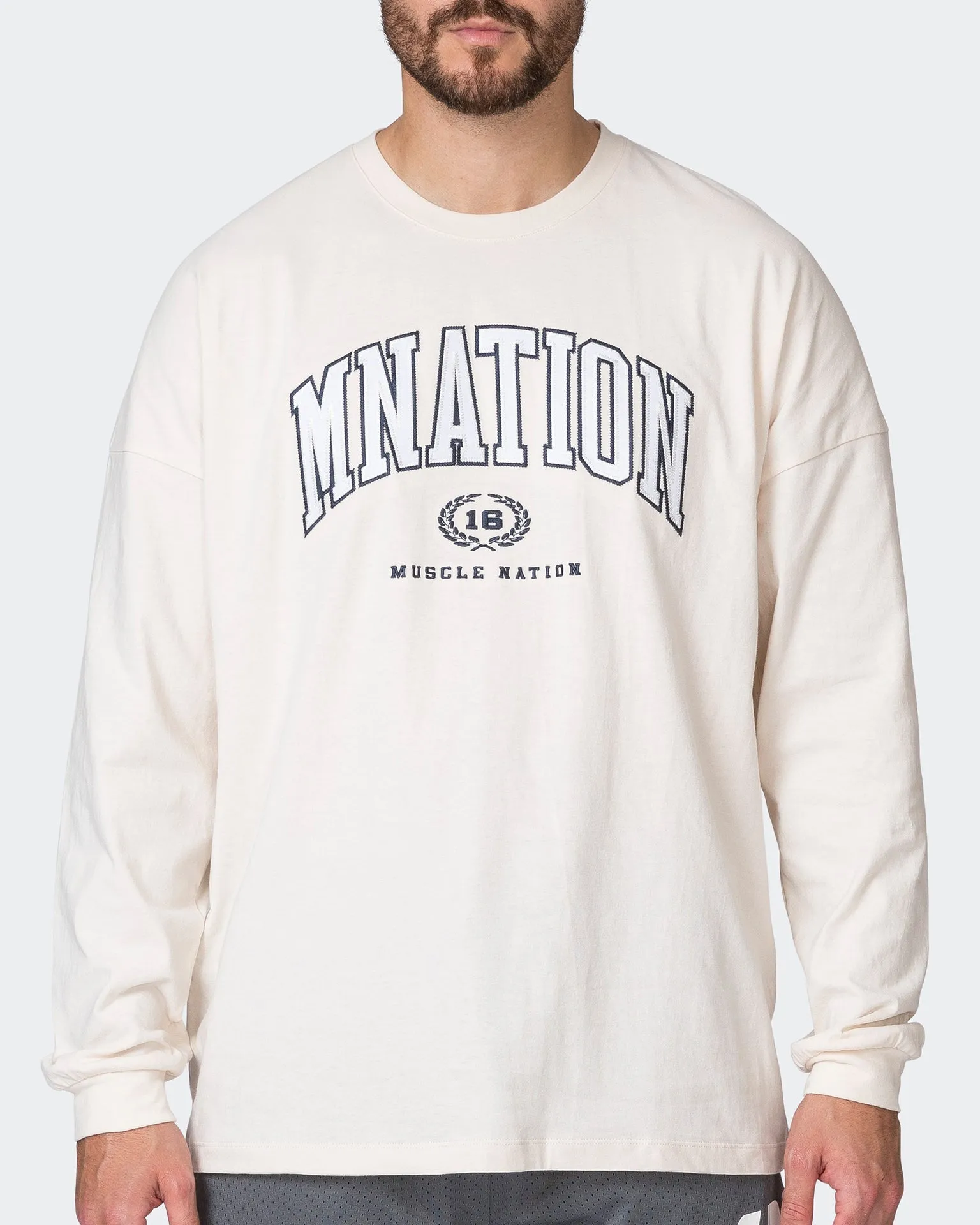 MN Varsity Oversized Long Sleeve Tee - Travertine