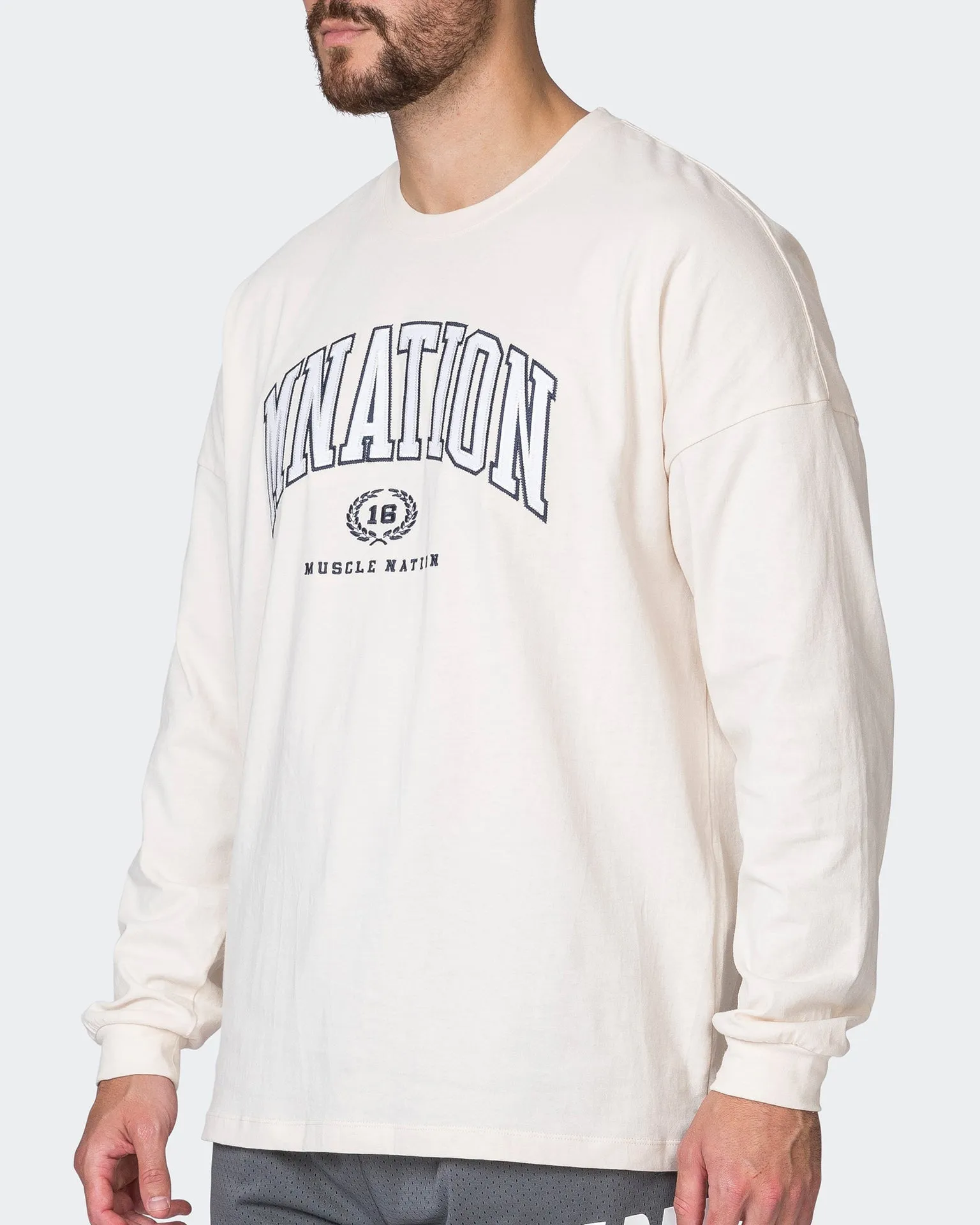 MN Varsity Oversized Long Sleeve Tee - Travertine