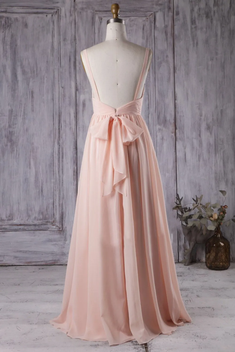 Modern A-line Blush Chiffon Wedding Guests Dress with Straps