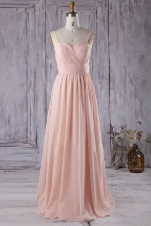 Modern A-line Blush Chiffon Wedding Guests Dress with Straps