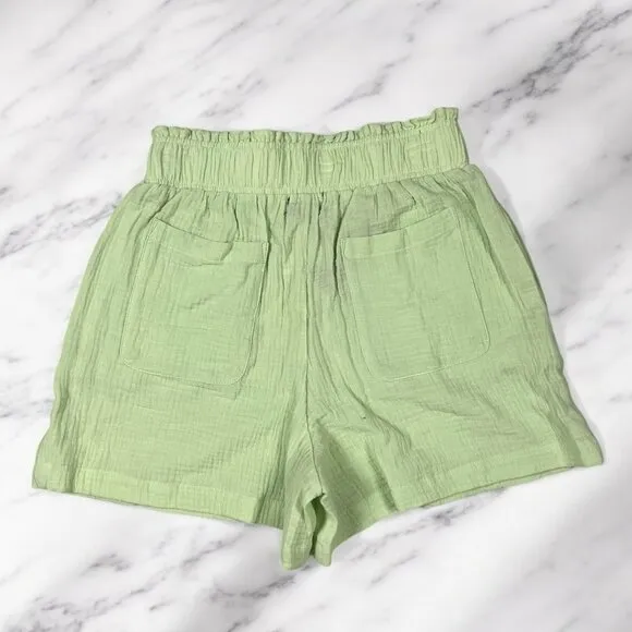 Monrow Flowy Shorts Sz Small Pockets Seersucker Puckered Lime Green Pull On