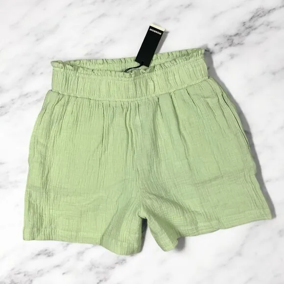 Monrow Flowy Shorts Sz Small Pockets Seersucker Puckered Lime Green Pull On