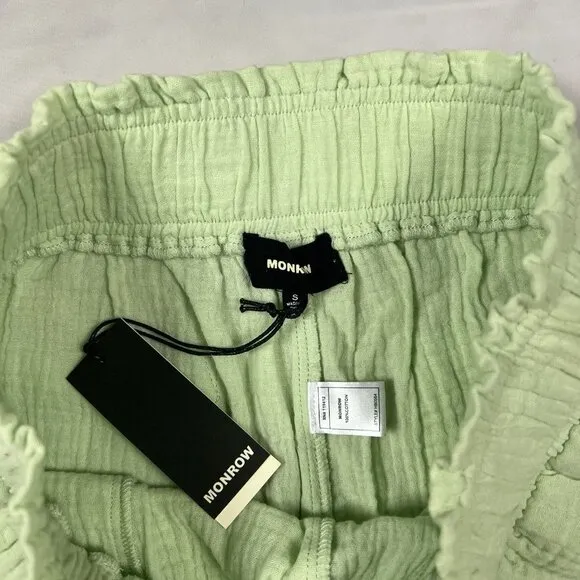 Monrow Flowy Shorts Sz Small Pockets Seersucker Puckered Lime Green Pull On