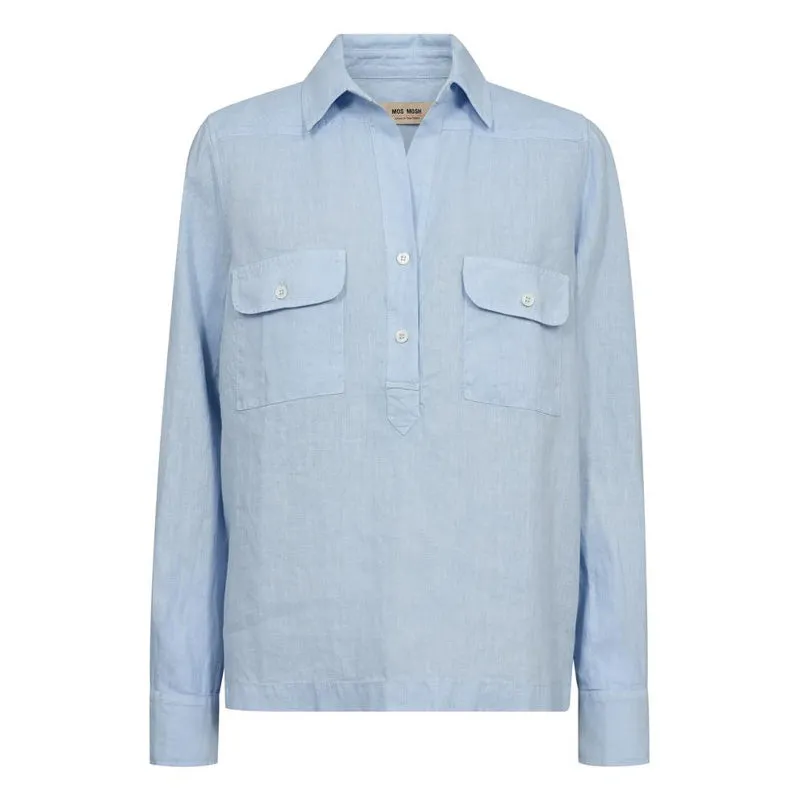 MOS MOSH MMEnna Linen Pocket Blouse in Skyway