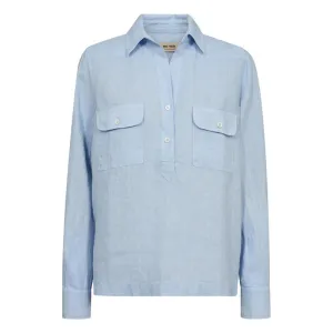 MOS MOSH MMEnna Linen Pocket Blouse in Skyway
