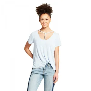 Mossimo Women's Striped Short Sleeve Drapey Flowy T-Shirt with Neck Detail