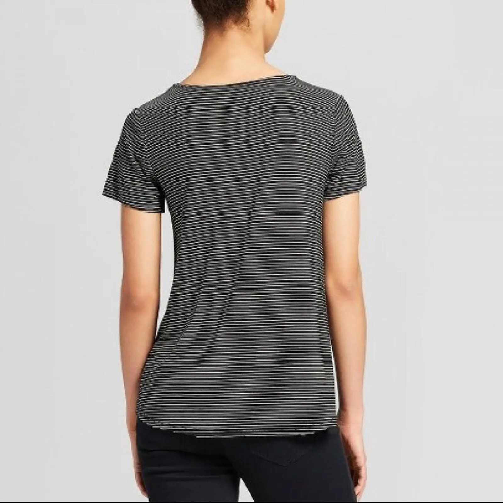 Mossimo Women's Striped Short Sleeve Drapey Flowy T-Shirt with Neck Detail