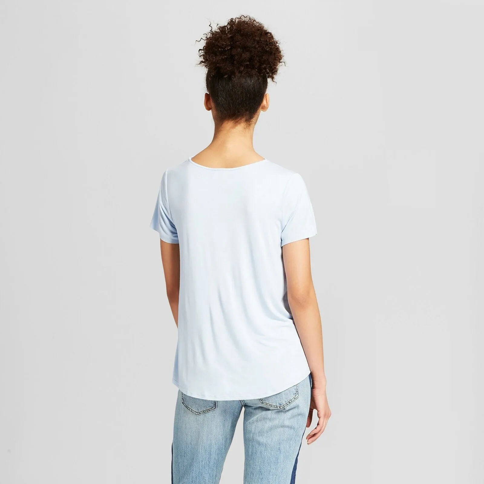 Mossimo Women's Striped Short Sleeve Drapey Flowy T-Shirt with Neck Detail