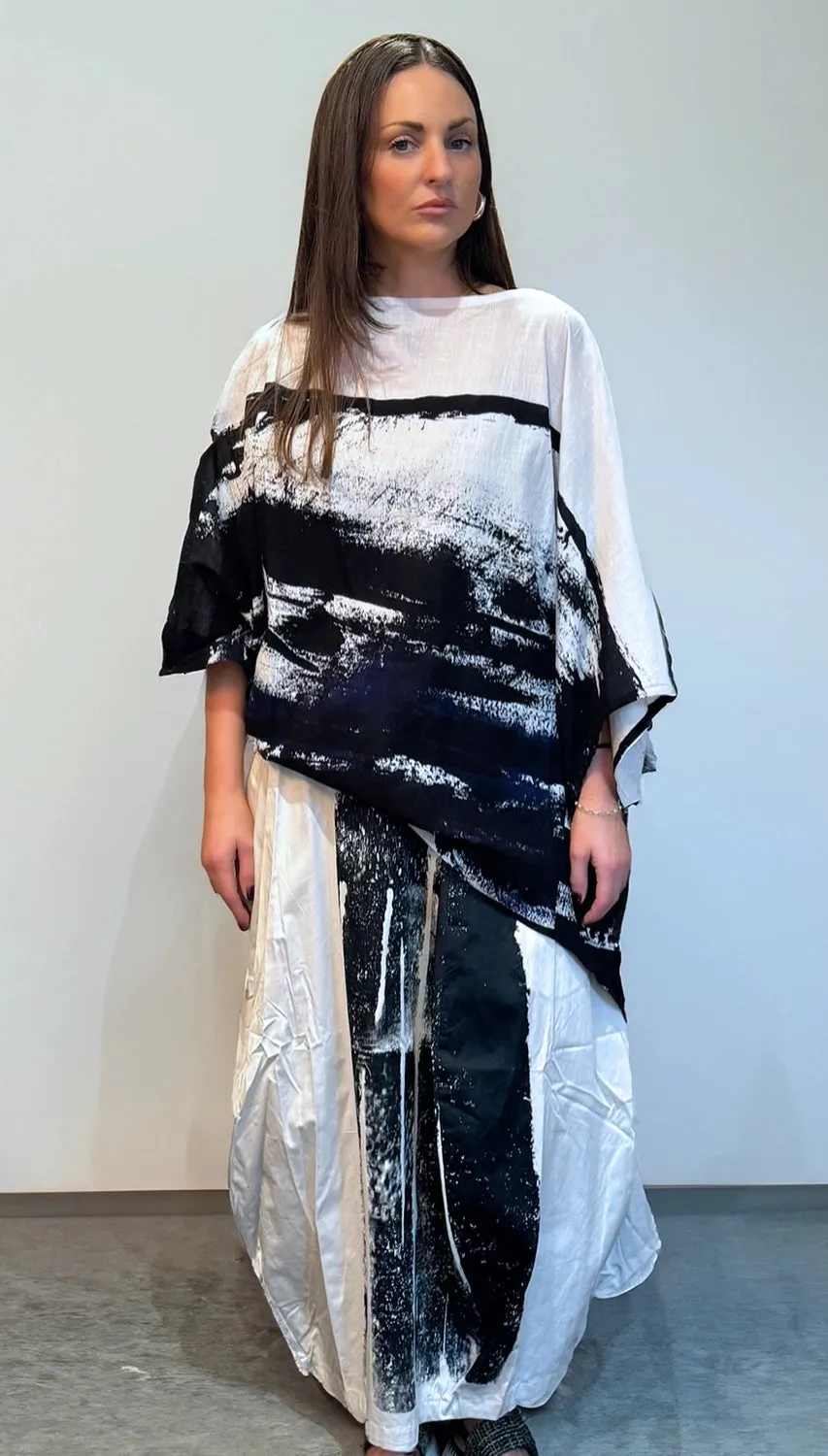 Moyuru 100% Cotton Printed Top in Blue/Blk 241464