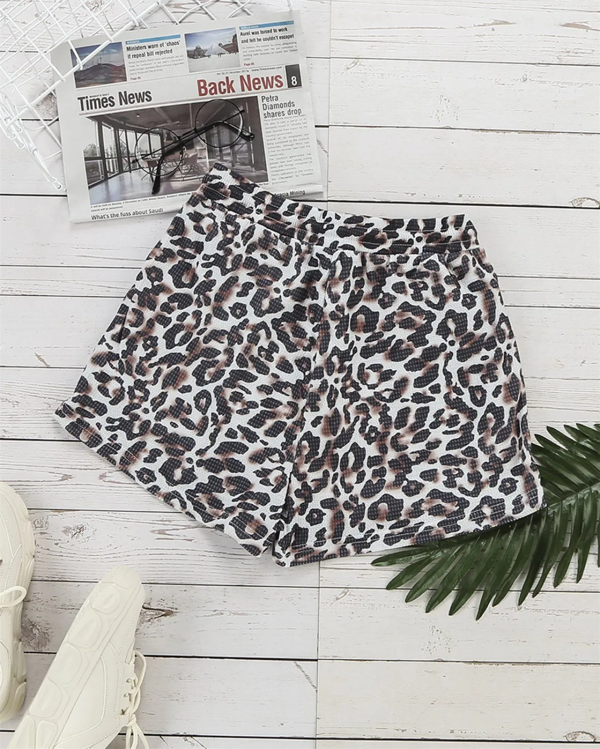 Mr.Right Brown Leopard Print Drawstring Shorts