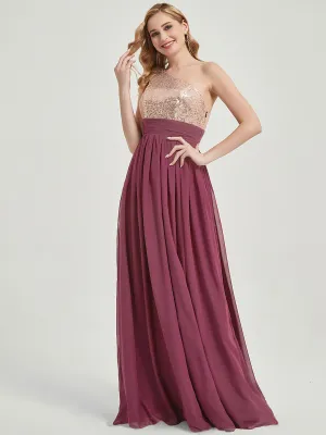 Mulberry One-Shoulder Sequin Chiffon Maxi Bridesmaid Dress for Party