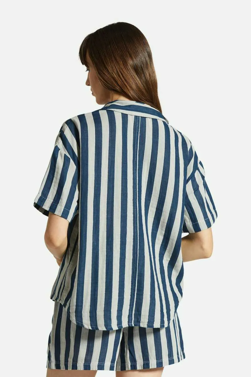 Mykonos Stripe Boyfriend S/S Woven Shirt - Deep Sea