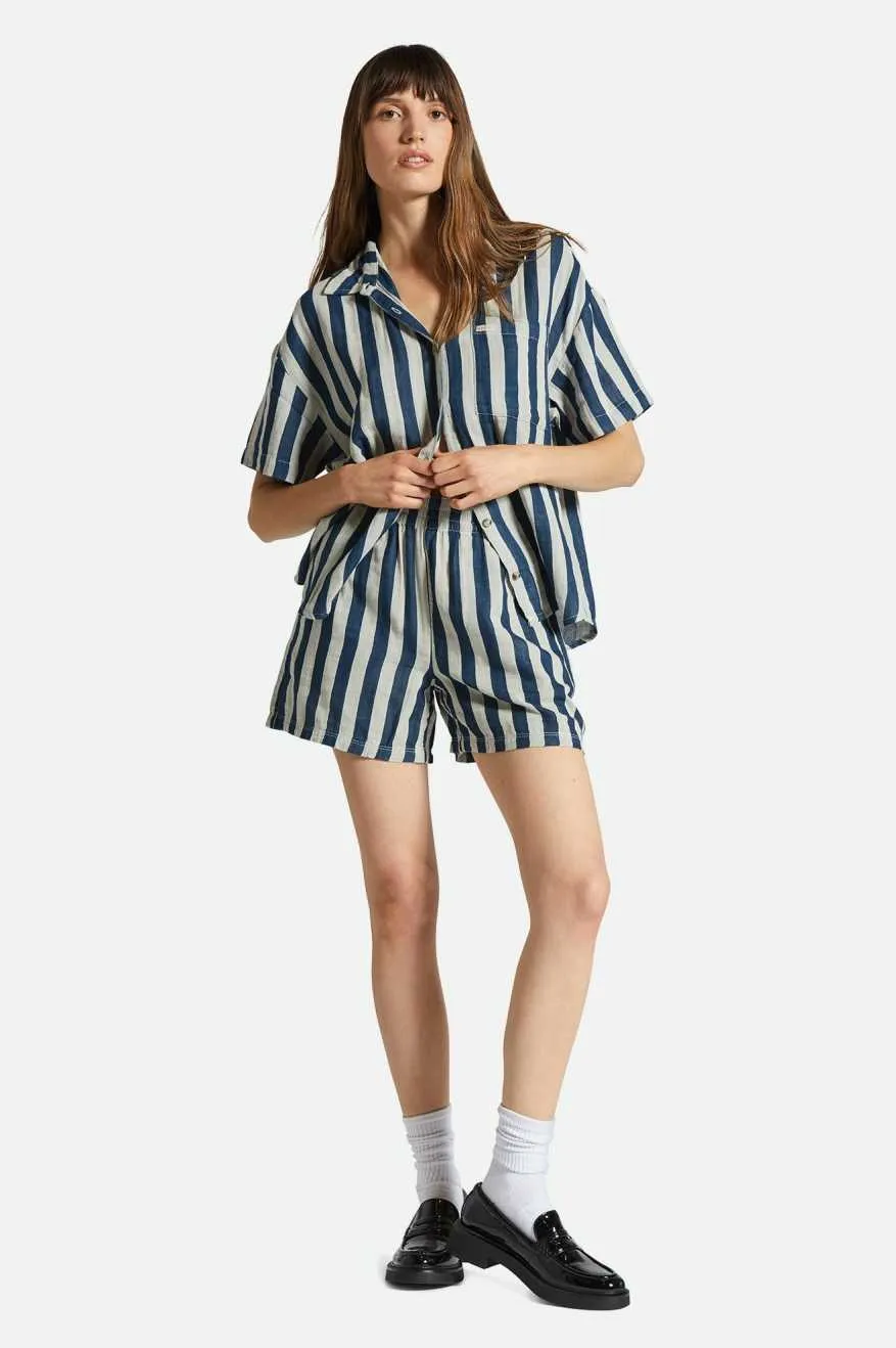 Mykonos Stripe Boyfriend S/S Woven Shirt - Deep Sea