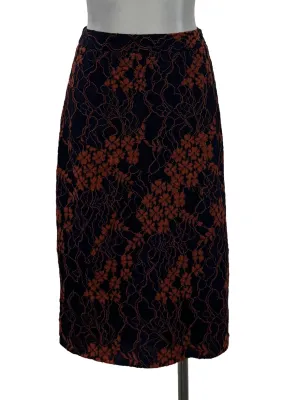 Navy Blue And Orange Lace Floral Midi Skirt TCL