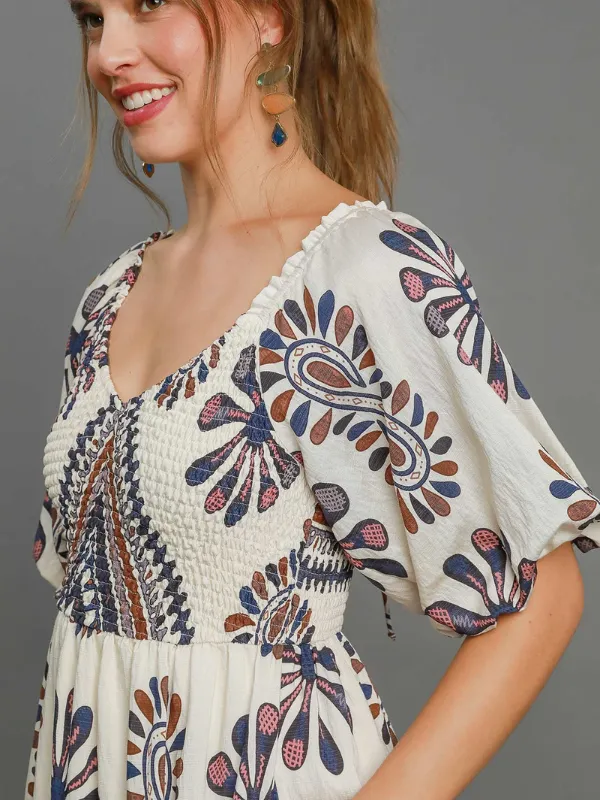 Navy   Brown Medallion Print Dress