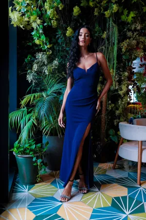 Navy Maxi Dress with Front Slit