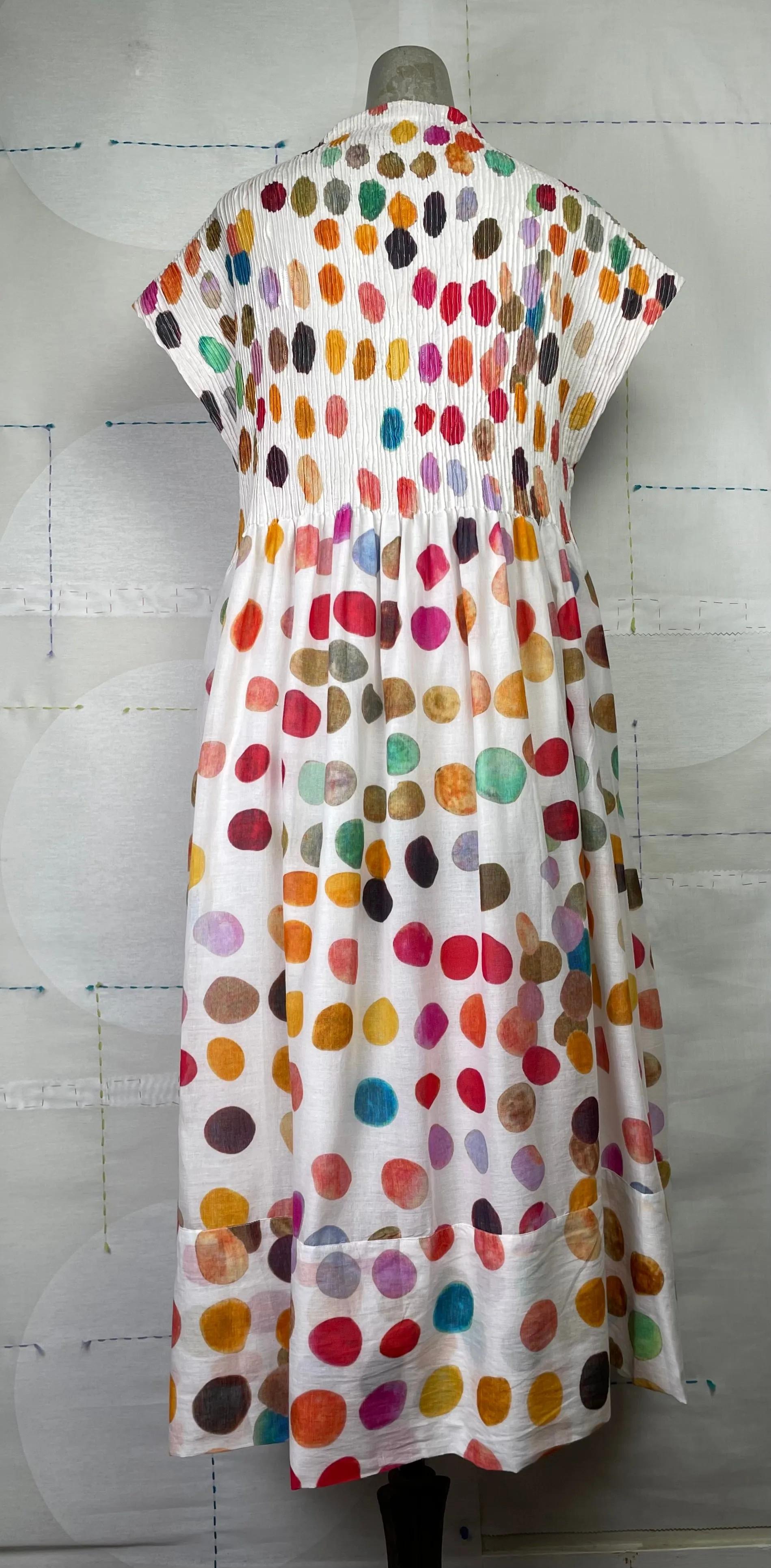 Neeru Kumar  ~  Pleated V-Neck Dress - White Multi Dots