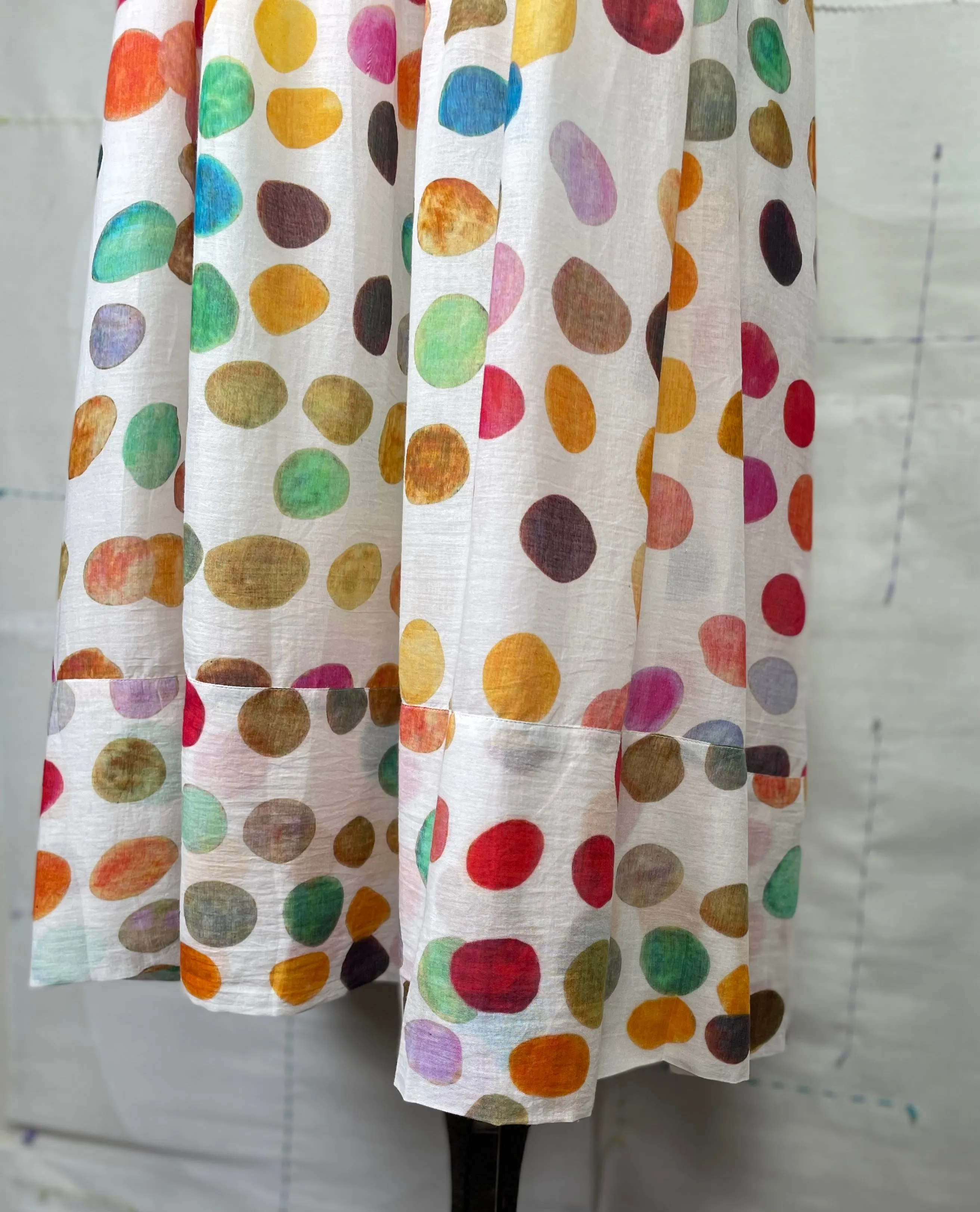 Neeru Kumar  ~  Pleated V-Neck Dress - White Multi Dots
