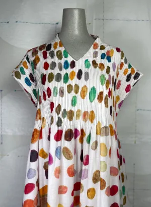 Neeru Kumar  ~  Pleated V-Neck Dress - White Multi Dots