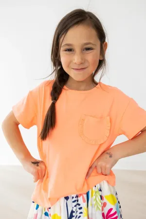 Neon coral ruffle Tee