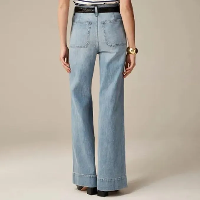 NEW POSTUSE Tummy Control Sailor Wide Leg Trouser, Chiccurva Jeans, High Waisted Casual Straight Leg Jeans, Buttoned Denim Pants Sz 2XL, Light Blue