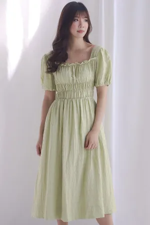 Nicolette Rich Waist Midi Dress In Moss Green