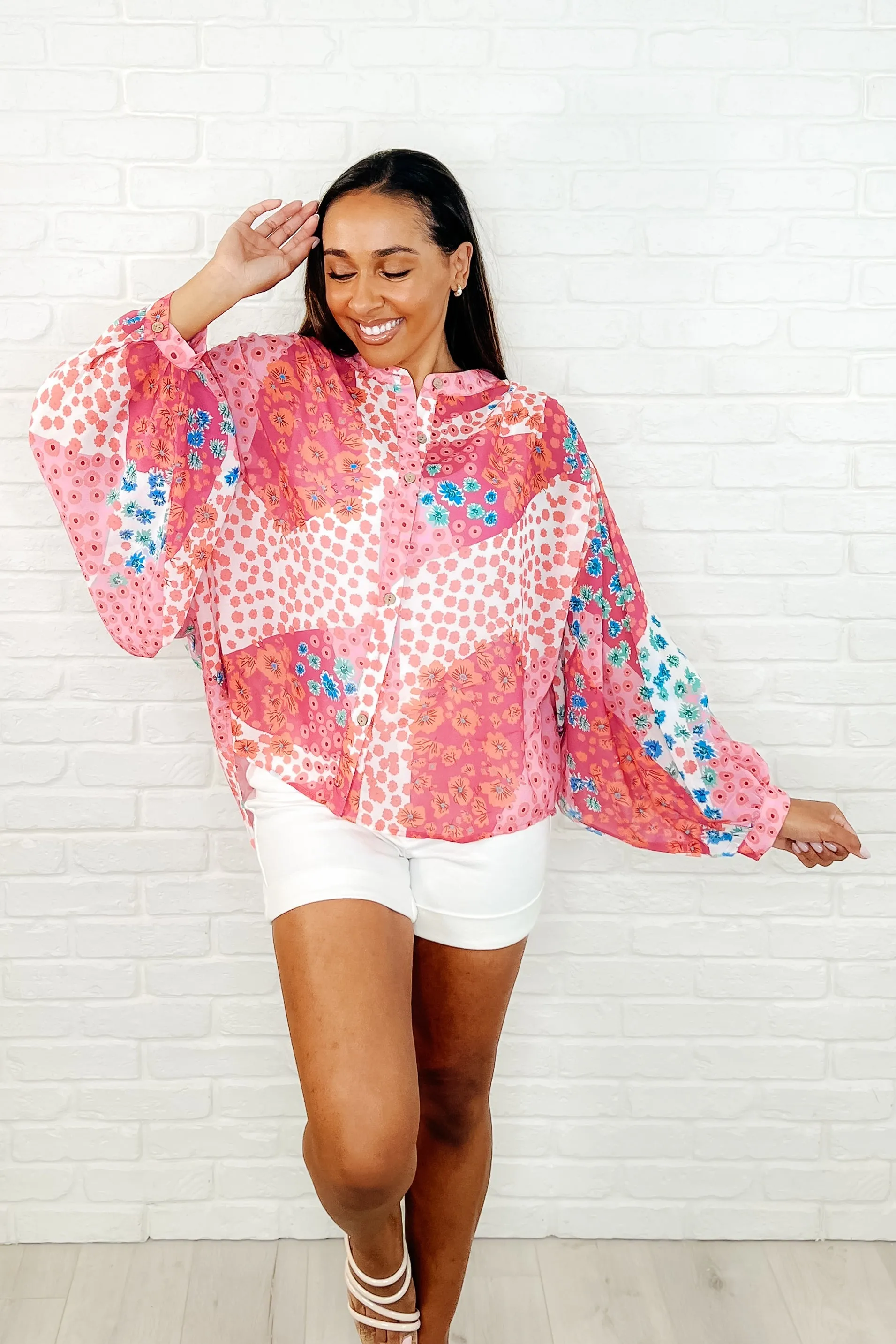 No Hesitation Mixed Print Blouse