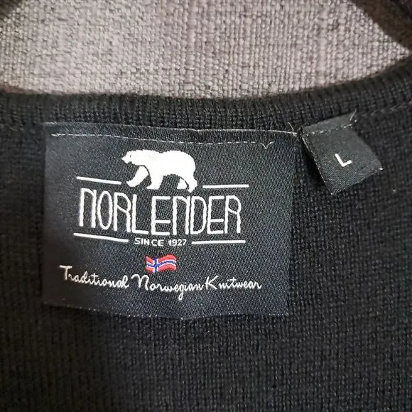 Norlender Norway Wool Blend‎ Black Long Cardigan Sweater Edel Full Zip Large