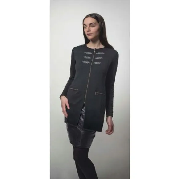 Norlender Norway Wool Blend‎ Black Long Cardigan Sweater Edel Full Zip Large