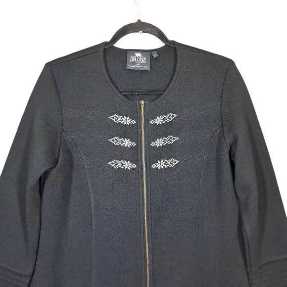 Norlender Norway Wool Blend‎ Black Long Cardigan Sweater Edel Full Zip Large