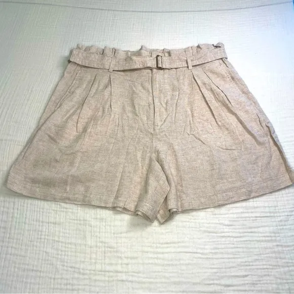 NWT Banana Republic Tan Cream Linen Blend Flowy Chino Shorts Belt Pockets 16