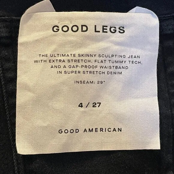 NWT Good American Good Legs Slit Waistband Stretch Skinny Jeans in Black210