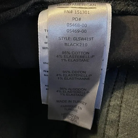 NWT Good American Good Legs Slit Waistband Stretch Skinny Jeans in Black210