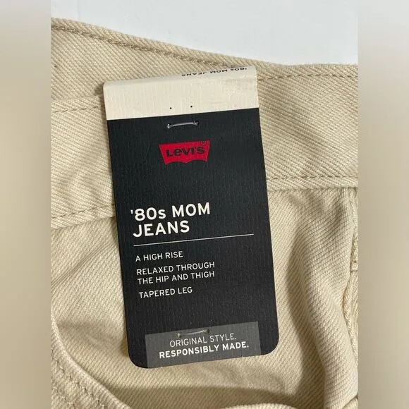 NWT Levi’s Premium 80’s Mom Jeans Beige Tan Size 25x30 High Rise Tapered Relaxed