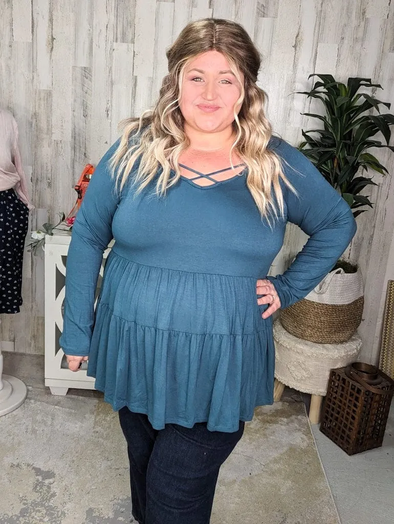 Oaklynn Solid Tiered Top w/Strappy Detail (5 colors)
