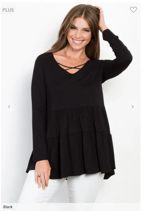 Oaklynn Solid Tiered Top w/Strappy Detail (5 colors)