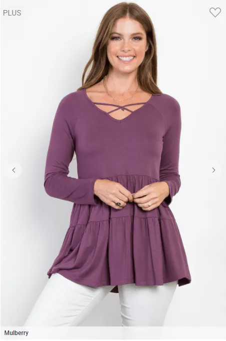 Oaklynn Solid Tiered Top w/Strappy Detail (5 colors)