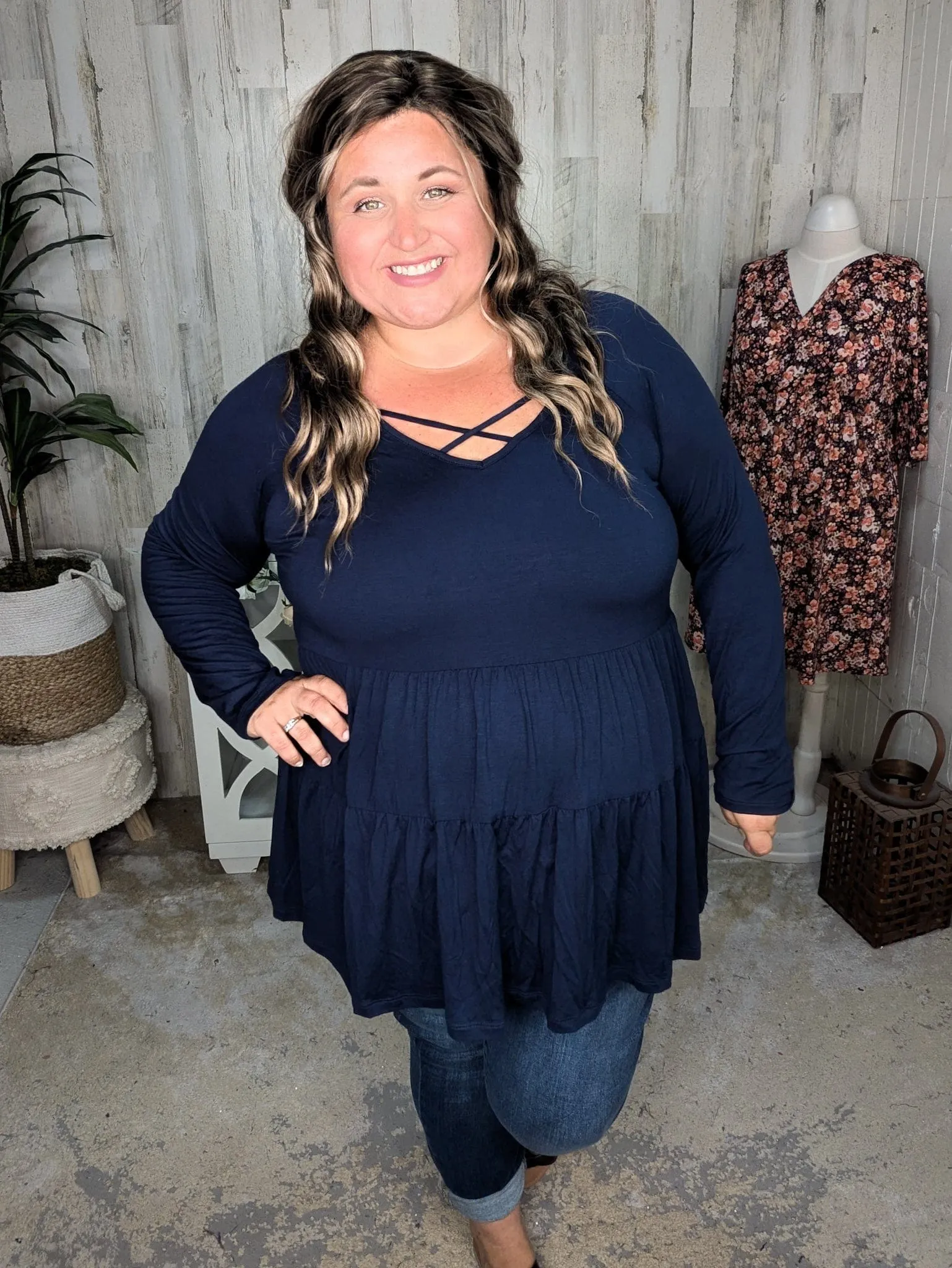 Oaklynn Solid Tiered Top w/Strappy Detail (5 colors)