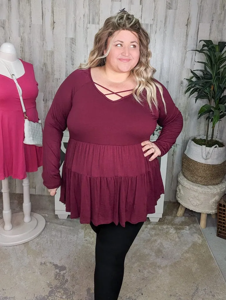 Oaklynn Solid Tiered Top w/Strappy Detail (5 colors)