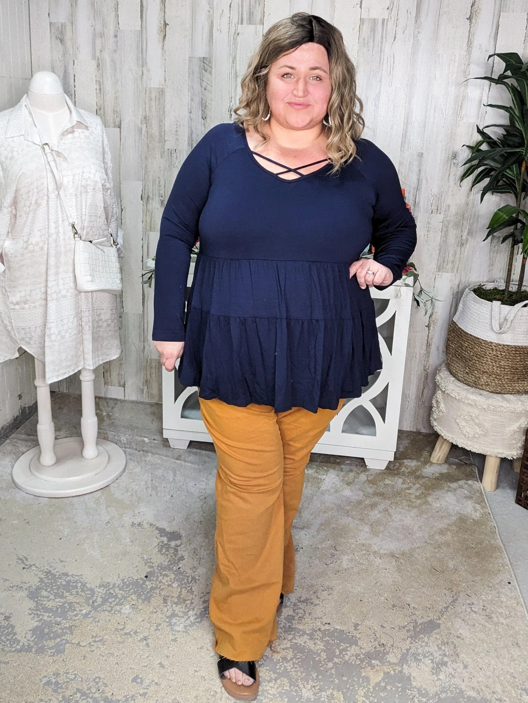Oaklynn Solid Tiered Top w/Strappy Detail (5 colors)