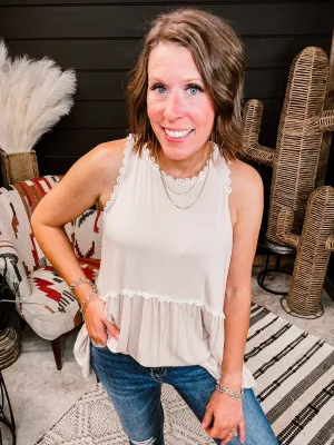 Oatmeal Crochet Detail w/ Back Zipper Tank