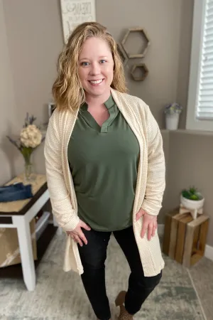 Oatmeal Waffle Knit Thumbhole Cardigan