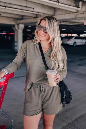 Olive Textured V-Neck Top