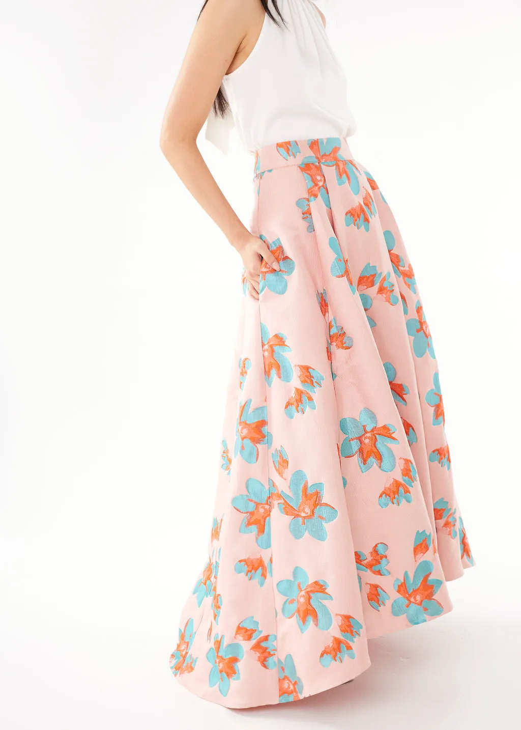Olivia Skirt Pink Plumeria Jacquard