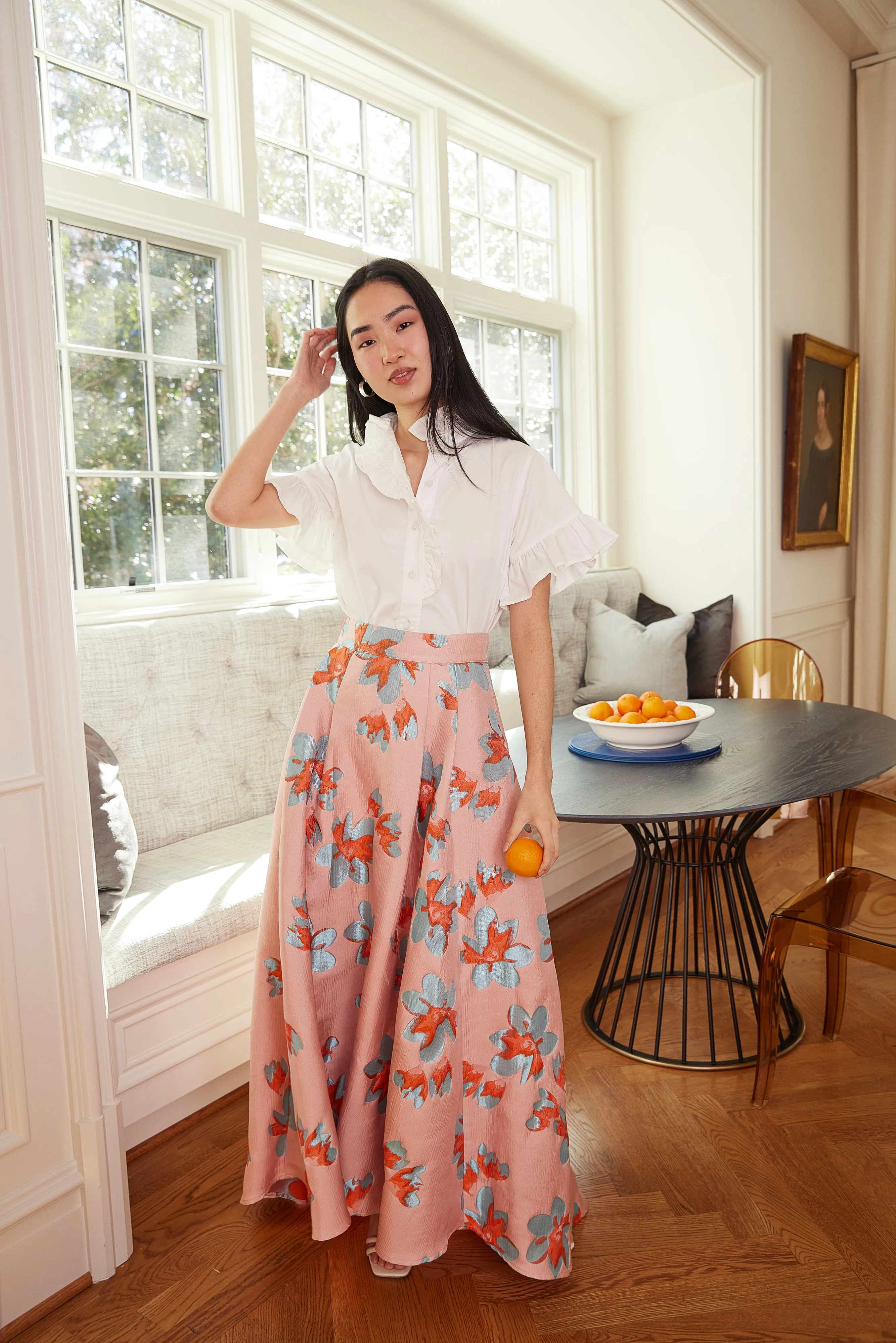 Olivia Skirt Pink Plumeria Jacquard