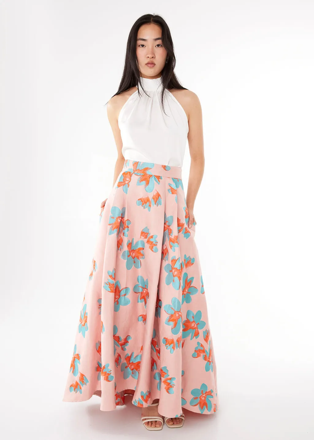 Olivia Skirt Pink Plumeria Jacquard