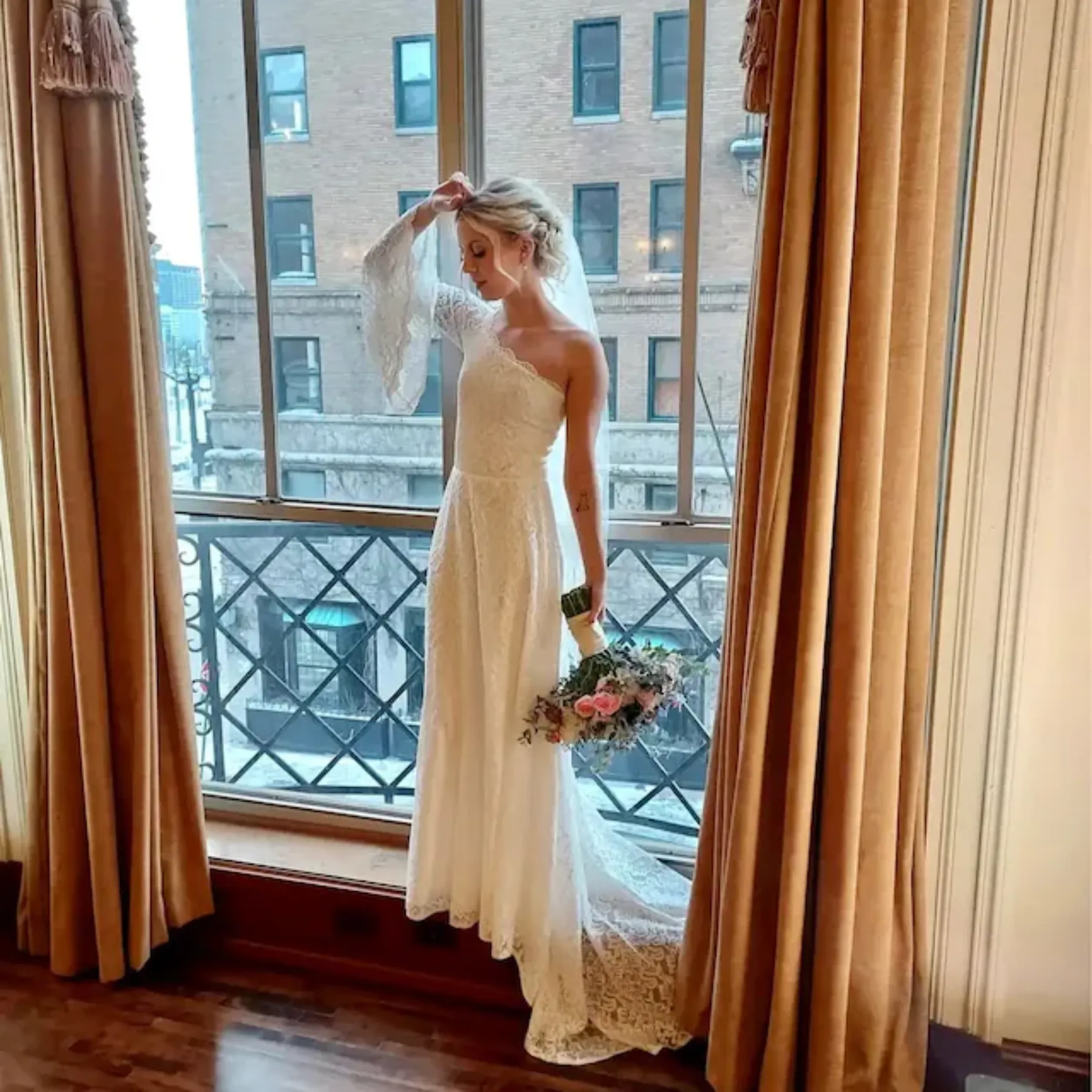 One Shoulder Dress With  Train  #1166