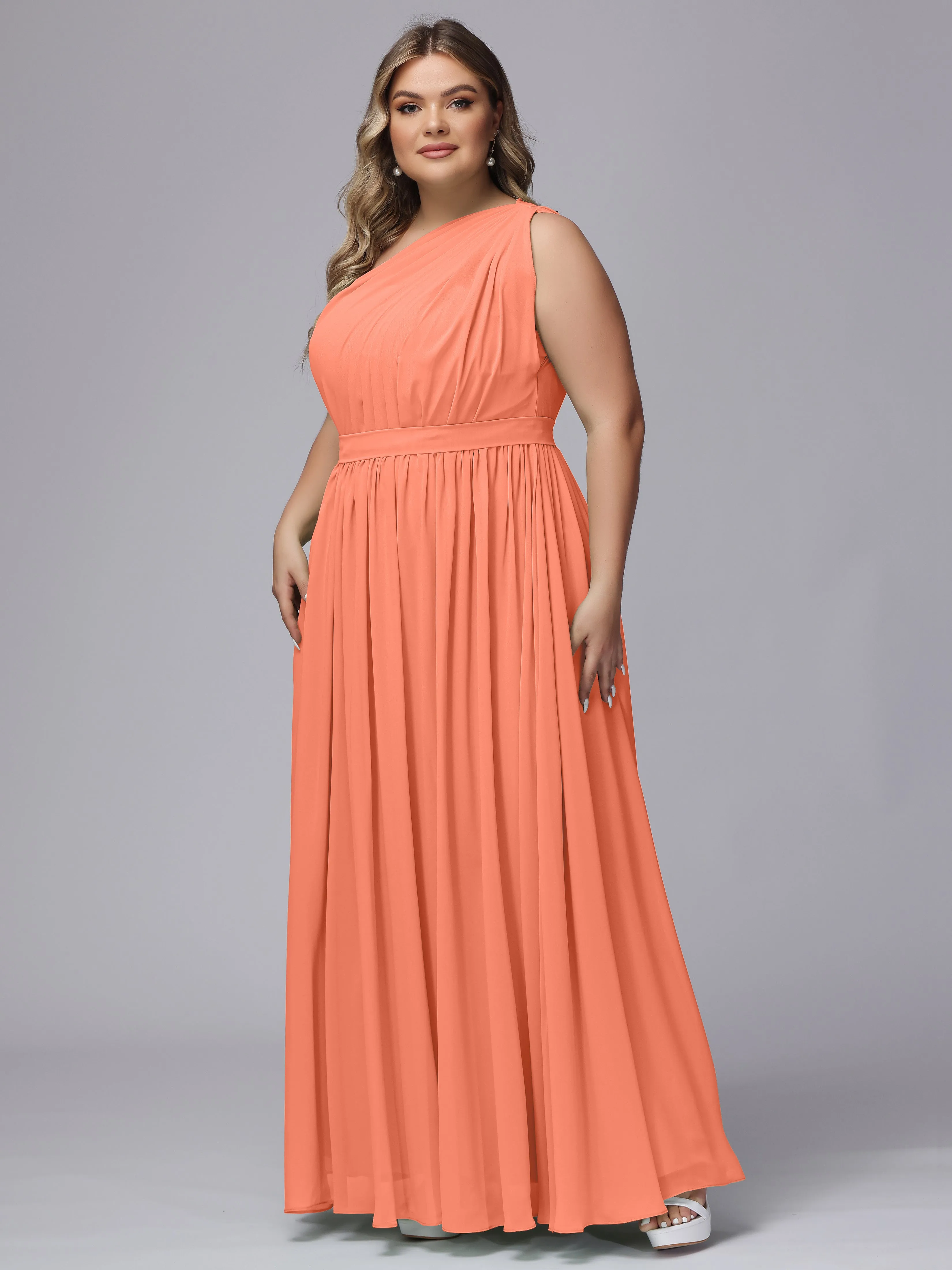 One-shoulder Plus Size Chiffon Bridesmaid Dresses